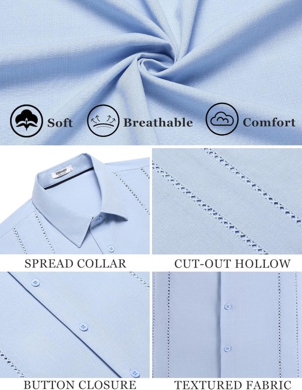 COOFANDY Men's Cuban Guayabera Shirt Casual Short Sleeve Button Down Shirts Summer Beach Shirts - Image 43