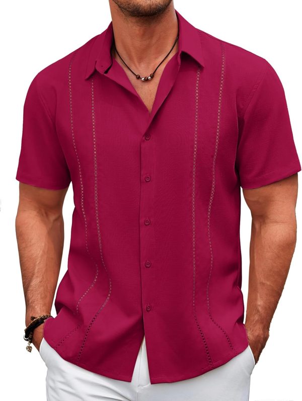 COOFANDY Men's Cuban Guayabera Shirt Casual Short Sleeve Button Down Shirts Summer Beach Shirts - Image 44