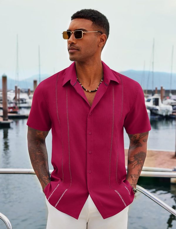 COOFANDY Men's Cuban Guayabera Shirt Casual Short Sleeve Button Down Shirts Summer Beach Shirts - Image 45