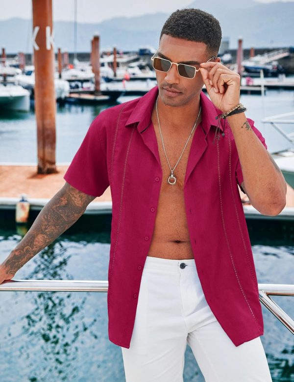 COOFANDY Men's Cuban Guayabera Shirt Casual Short Sleeve Button Down Shirts Summer Beach Shirts - Image 47