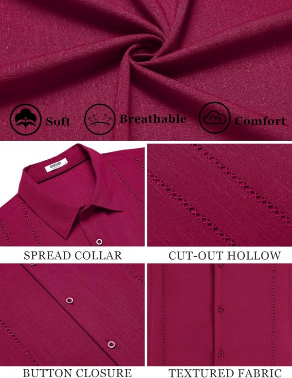 COOFANDY Men's Cuban Guayabera Shirt Casual Short Sleeve Button Down Shirts Summer Beach Shirts - Image 48