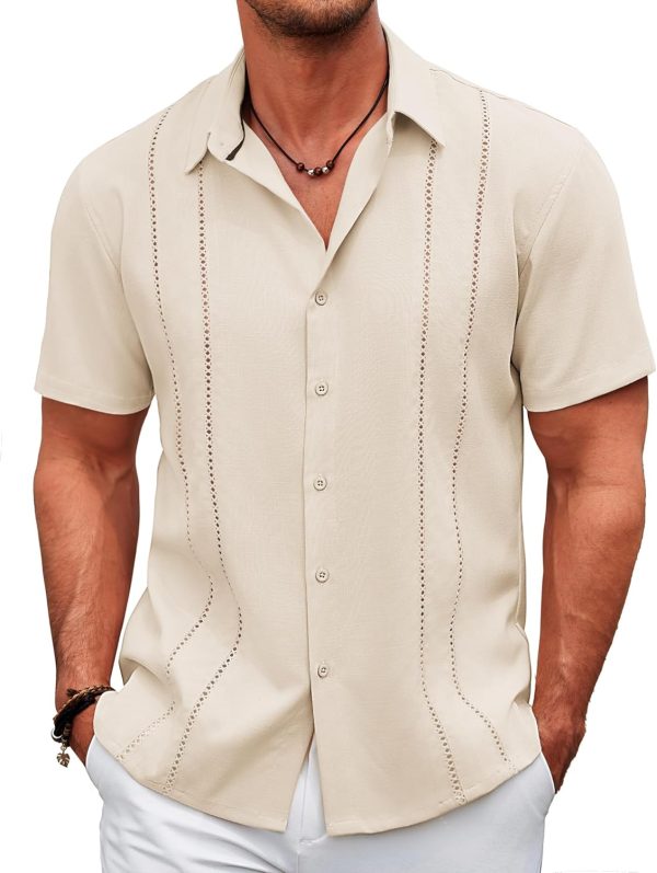 COOFANDY Men's Cuban Guayabera Shirt Casual Short Sleeve Button Down Shirts Summer Beach Shirts - Image 49