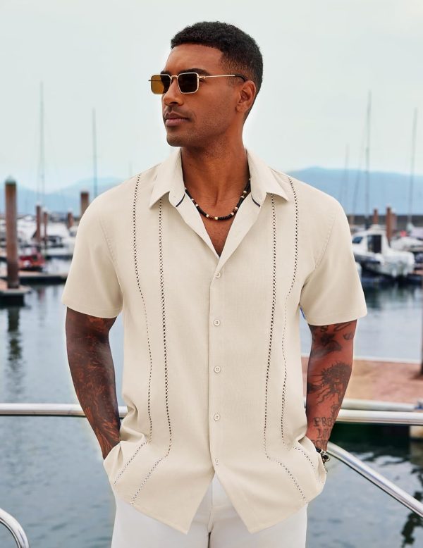 COOFANDY Men's Cuban Guayabera Shirt Casual Short Sleeve Button Down Shirts Summer Beach Shirts - Image 50