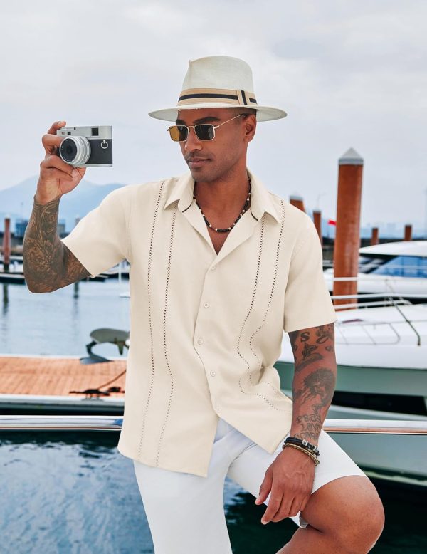 COOFANDY Men's Cuban Guayabera Shirt Casual Short Sleeve Button Down Shirts Summer Beach Shirts - Image 51