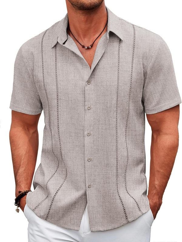 COOFANDY Men's Cuban Guayabera Shirt Casual Short Sleeve Button Down Shirts Summer Beach Shirts - Image 54