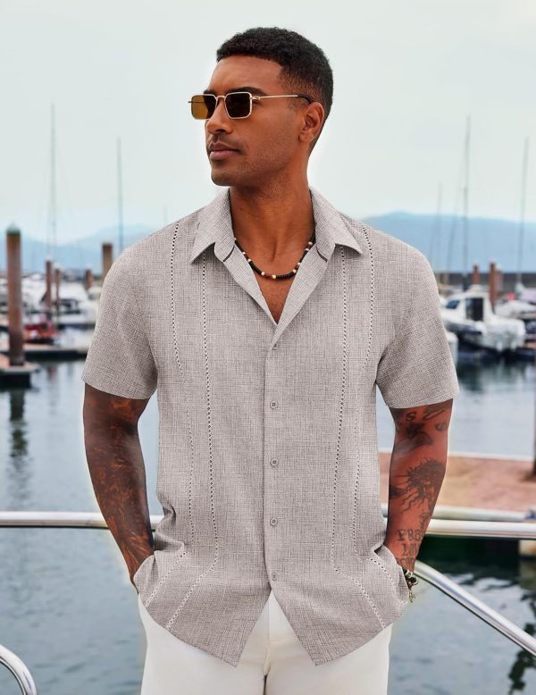 COOFANDY Men's Cuban Guayabera Shirt Casual Short Sleeve Button Down Shirts Summer Beach Shirts - Image 55