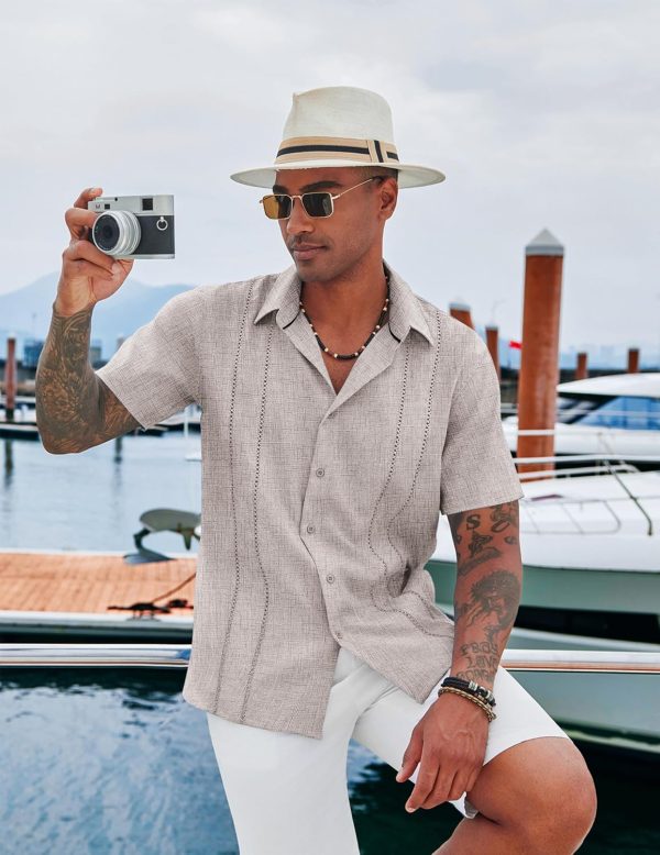 COOFANDY Men's Cuban Guayabera Shirt Casual Short Sleeve Button Down Shirts Summer Beach Shirts - Image 56