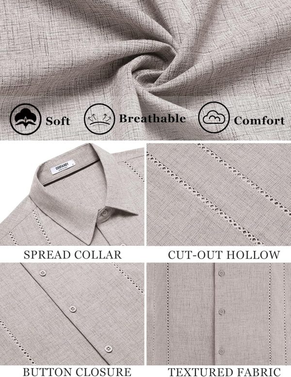 COOFANDY Men's Cuban Guayabera Shirt Casual Short Sleeve Button Down Shirts Summer Beach Shirts - Image 58