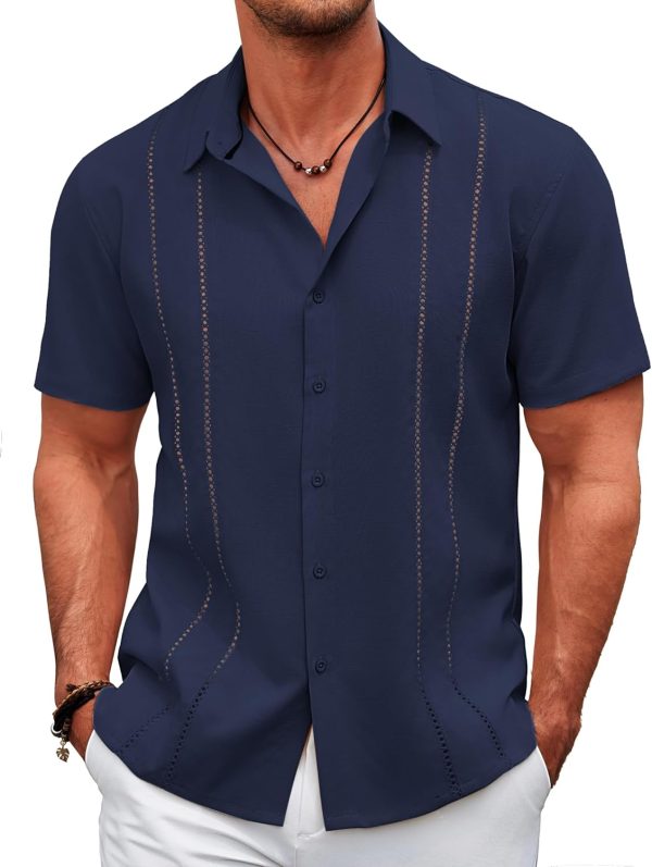 COOFANDY Men's Cuban Guayabera Shirt Casual Short Sleeve Button Down Shirts Summer Beach Shirts - Image 59