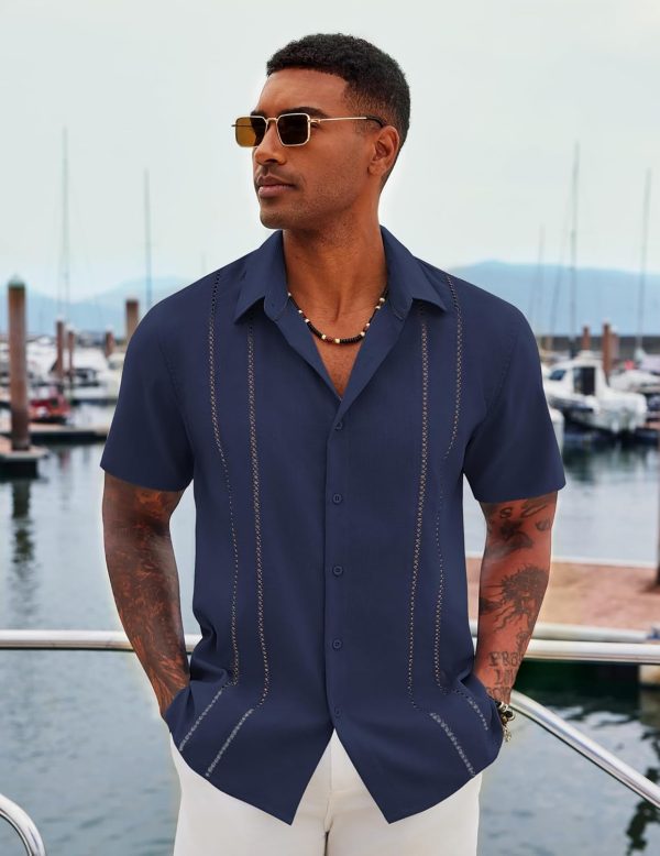 COOFANDY Men's Cuban Guayabera Shirt Casual Short Sleeve Button Down Shirts Summer Beach Shirts - Image 60