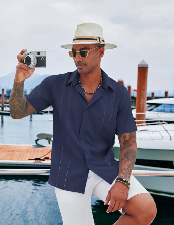 COOFANDY Men's Cuban Guayabera Shirt Casual Short Sleeve Button Down Shirts Summer Beach Shirts - Image 61