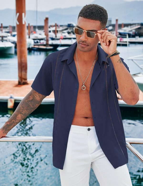 COOFANDY Men's Cuban Guayabera Shirt Casual Short Sleeve Button Down Shirts Summer Beach Shirts - Image 62