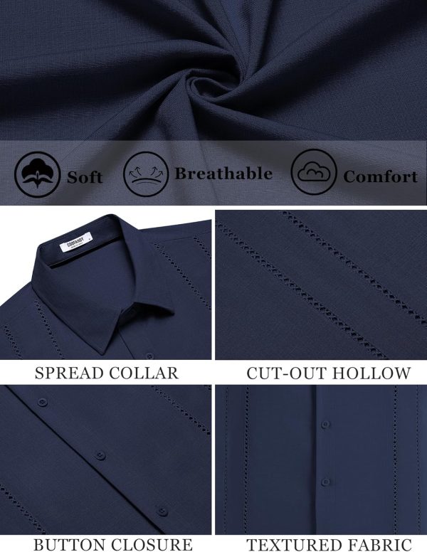 COOFANDY Men's Cuban Guayabera Shirt Casual Short Sleeve Button Down Shirts Summer Beach Shirts - Image 63