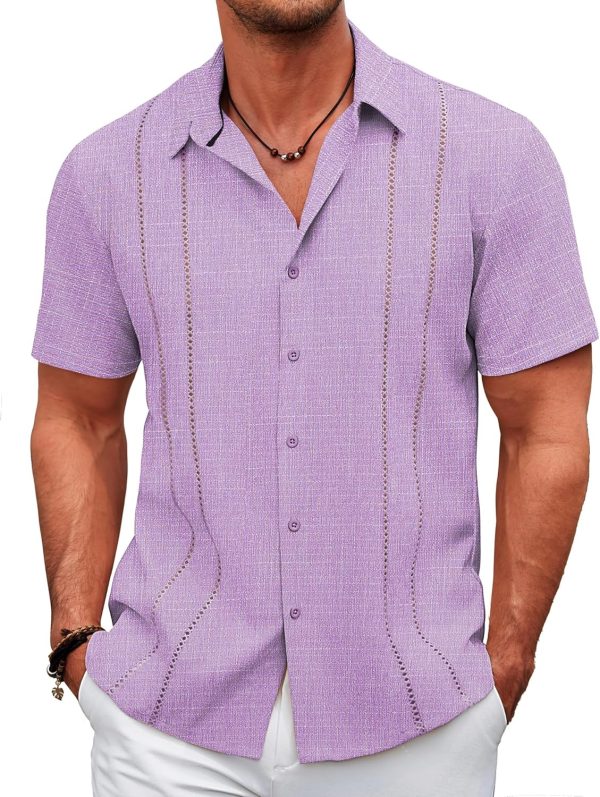 COOFANDY Men's Cuban Guayabera Shirt Casual Short Sleeve Button Down Shirts Summer Beach Shirts - Image 64