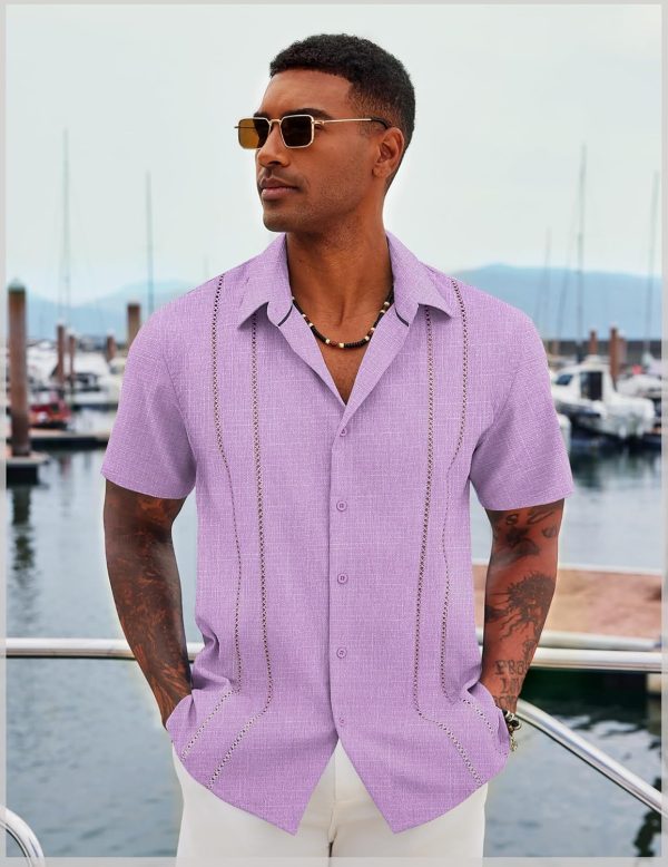 COOFANDY Men's Cuban Guayabera Shirt Casual Short Sleeve Button Down Shirts Summer Beach Shirts - Image 65