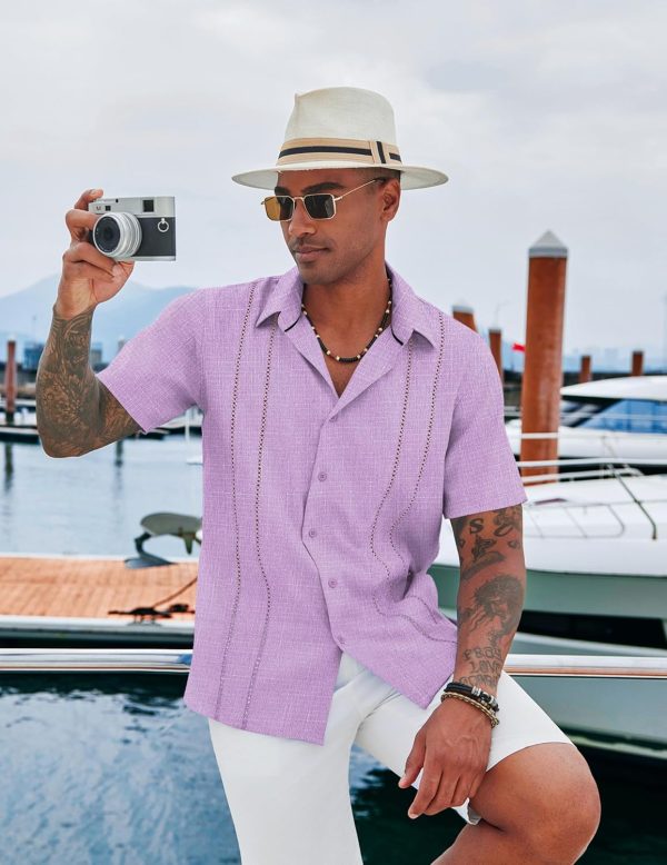 COOFANDY Men's Cuban Guayabera Shirt Casual Short Sleeve Button Down Shirts Summer Beach Shirts - Image 66