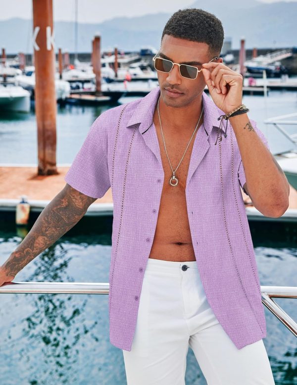COOFANDY Men's Cuban Guayabera Shirt Casual Short Sleeve Button Down Shirts Summer Beach Shirts - Image 67