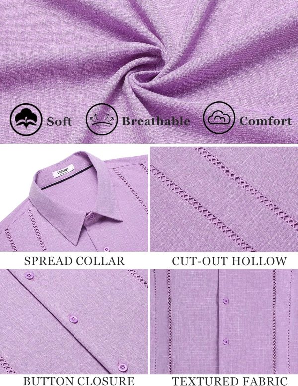 COOFANDY Men's Cuban Guayabera Shirt Casual Short Sleeve Button Down Shirts Summer Beach Shirts - Image 68