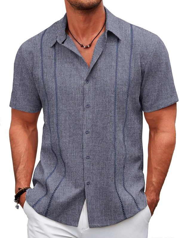 COOFANDY Men's Cuban Guayabera Shirt Casual Short Sleeve Button Down Shirts Summer Beach Shirts - Image 69