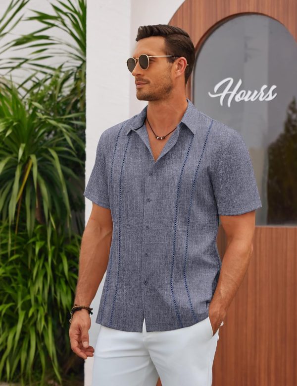 COOFANDY Men's Cuban Guayabera Shirt Casual Short Sleeve Button Down Shirts Summer Beach Shirts - Image 70