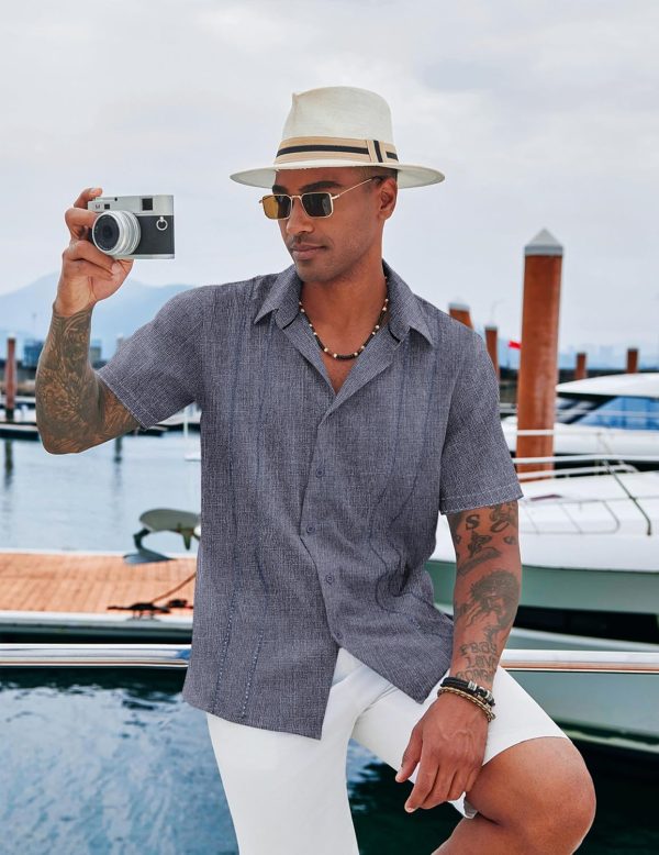 COOFANDY Men's Cuban Guayabera Shirt Casual Short Sleeve Button Down Shirts Summer Beach Shirts - Image 71