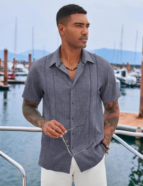 COOFANDY Men's Cuban Guayabera Shirt Casual Short Sleeve Button Down Shirts Summer Beach Shirts - Image 72