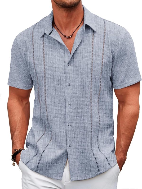 COOFANDY Men's Cuban Guayabera Shirt Casual Short Sleeve Button Down Shirts Summer Beach Shirts - Image 74