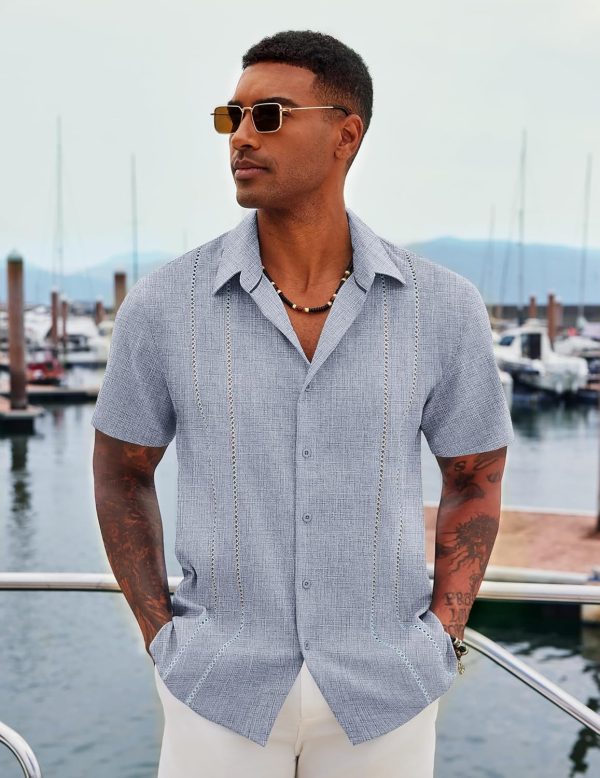 COOFANDY Men's Cuban Guayabera Shirt Casual Short Sleeve Button Down Shirts Summer Beach Shirts - Image 75