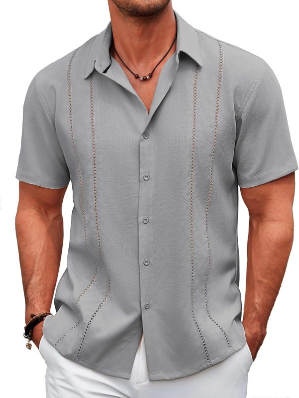 COOFANDY Men's Cuban Guayabera Shirt Casual Short Sleeve Button Down Shirts Summer Beach Shirts - Image 79