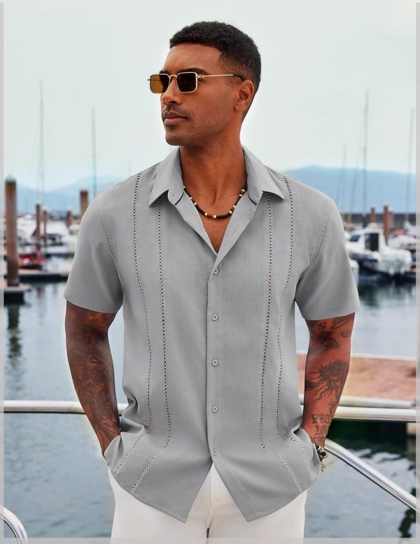 COOFANDY Men's Cuban Guayabera Shirt Casual Short Sleeve Button Down Shirts Summer Beach Shirts - Image 80