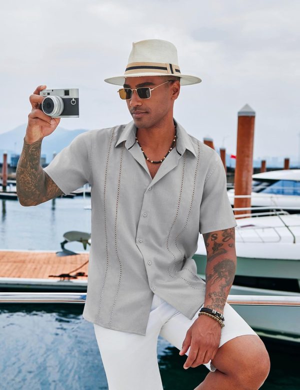 COOFANDY Men's Cuban Guayabera Shirt Casual Short Sleeve Button Down Shirts Summer Beach Shirts - Image 81