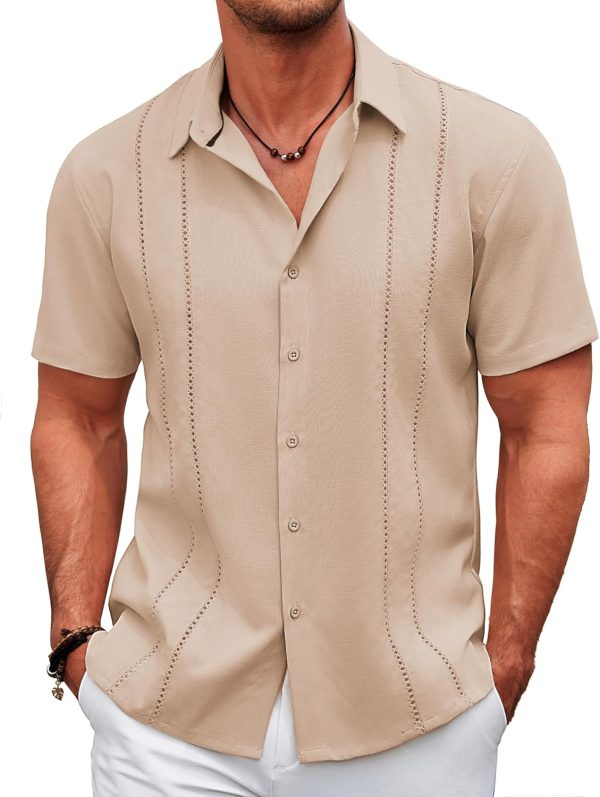 COOFANDY Men's Cuban Guayabera Shirt Casual Short Sleeve Button Down Shirts Summer Beach Shirts - Image 85