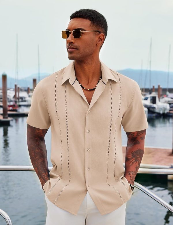 COOFANDY Men's Cuban Guayabera Shirt Casual Short Sleeve Button Down Shirts Summer Beach Shirts - Image 86