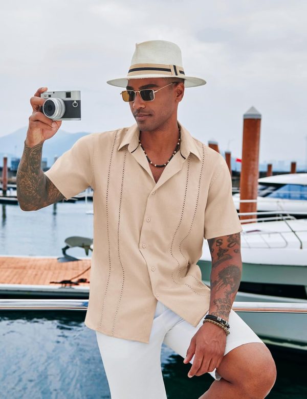 COOFANDY Men's Cuban Guayabera Shirt Casual Short Sleeve Button Down Shirts Summer Beach Shirts - Image 87