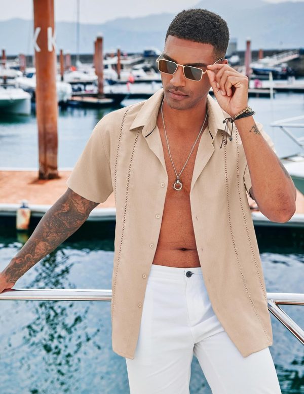 COOFANDY Men's Cuban Guayabera Shirt Casual Short Sleeve Button Down Shirts Summer Beach Shirts - Image 88