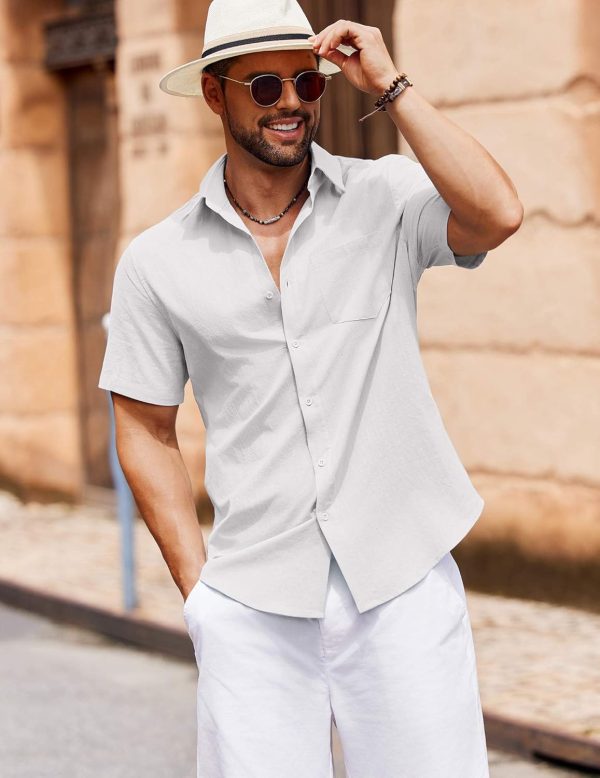 COOFANDY Men's Button Down Short Sleeve Shirt Casual Cotton Summer Beach Linen Wedding Shirts with Pocket - Image 2