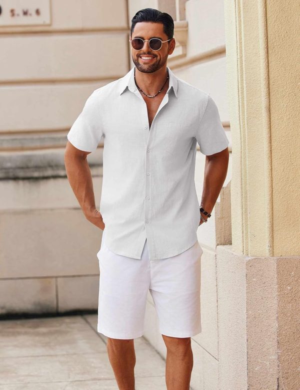 COOFANDY Men's Button Down Short Sleeve Shirt Casual Cotton Summer Beach Linen Wedding Shirts with Pocket - Image 3