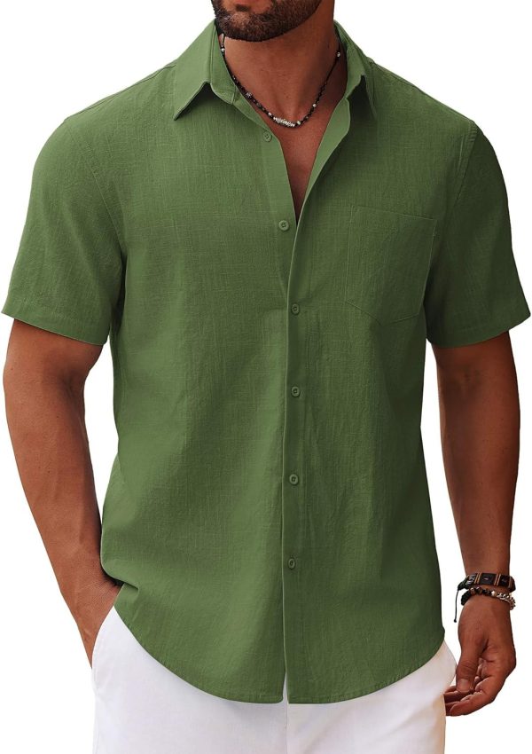 COOFANDY Men's Button Down Short Sleeve Shirt Casual Cotton Summer Beach Linen Wedding Shirts with Pocket - Image 6