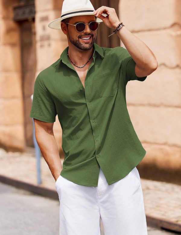 COOFANDY Men's Button Down Short Sleeve Shirt Casual Cotton Summer Beach Linen Wedding Shirts with Pocket - Image 7