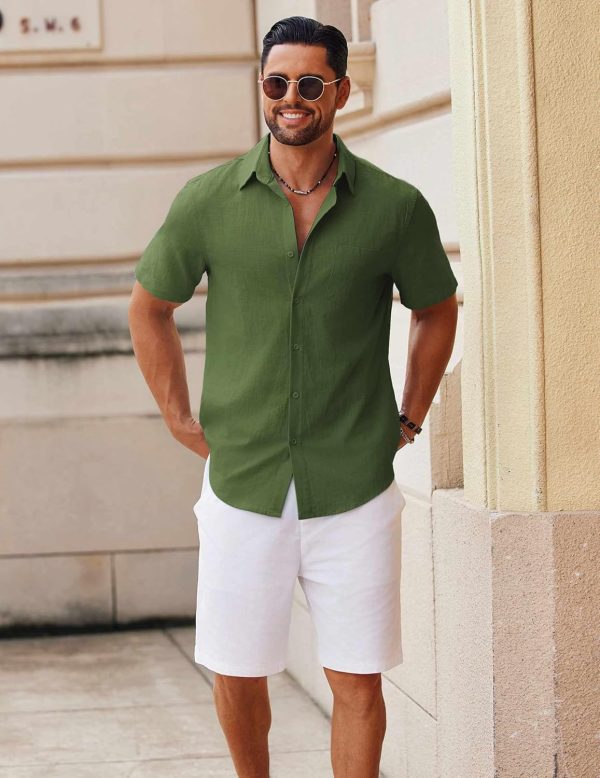 COOFANDY Men's Button Down Short Sleeve Shirt Casual Cotton Summer Beach Linen Wedding Shirts with Pocket - Image 8