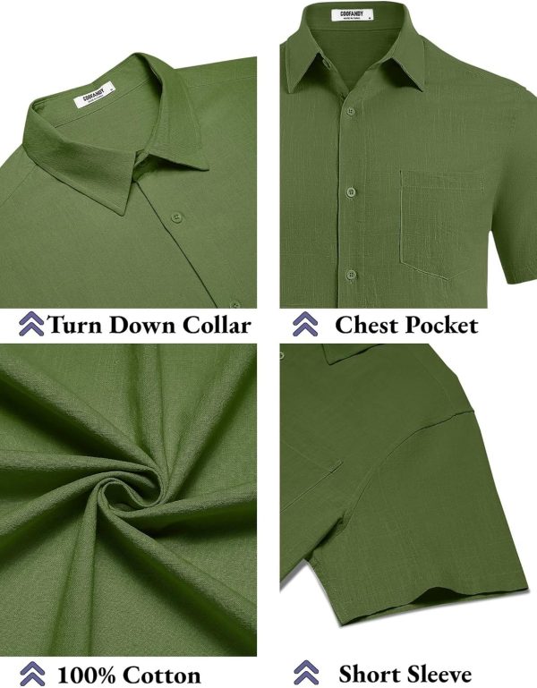 COOFANDY Men's Button Down Short Sleeve Shirt Casual Cotton Summer Beach Linen Wedding Shirts with Pocket - Image 10