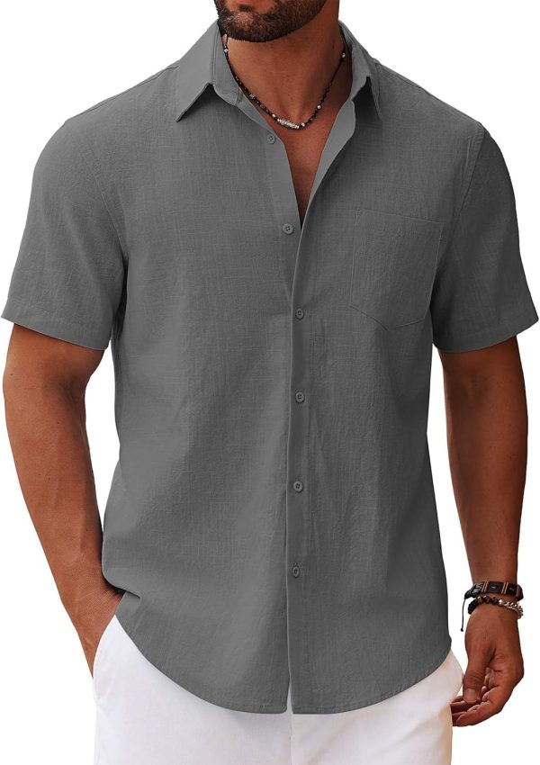 COOFANDY Men's Button Down Short Sleeve Shirt Casual Cotton Summer Beach Linen Wedding Shirts with Pocket - Image 11