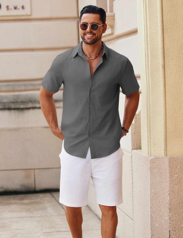 COOFANDY Men's Button Down Short Sleeve Shirt Casual Cotton Summer Beach Linen Wedding Shirts with Pocket - Image 12