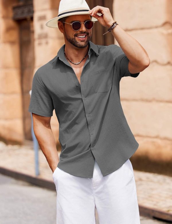 COOFANDY Men's Button Down Short Sleeve Shirt Casual Cotton Summer Beach Linen Wedding Shirts with Pocket - Image 13
