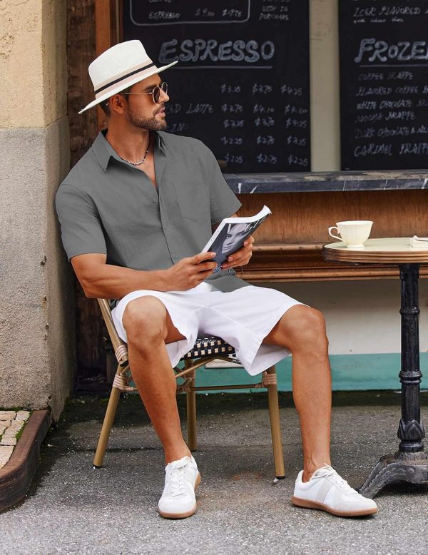 COOFANDY Men's Button Down Short Sleeve Shirt Casual Cotton Summer Beach Linen Wedding Shirts with Pocket - Image 14