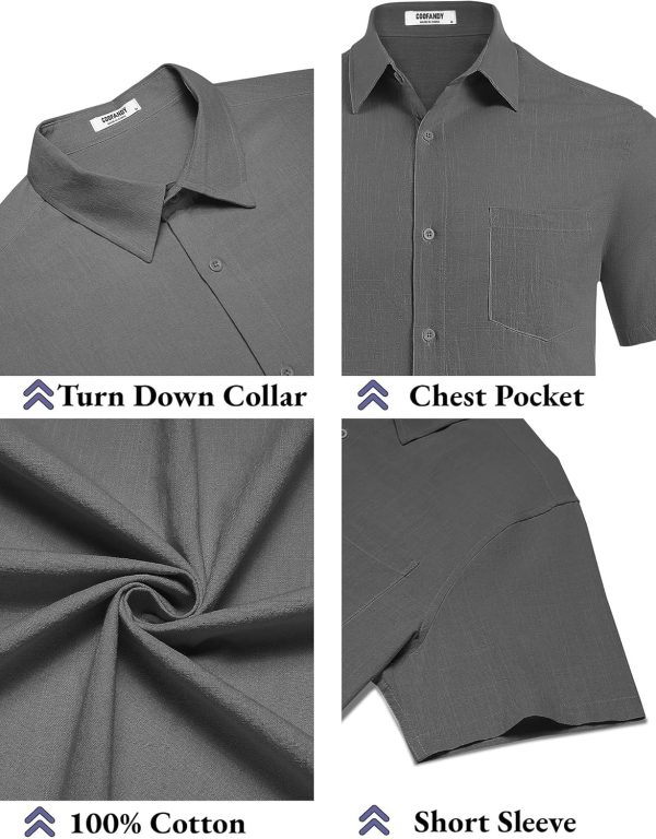 COOFANDY Men's Button Down Short Sleeve Shirt Casual Cotton Summer Beach Linen Wedding Shirts with Pocket - Image 15