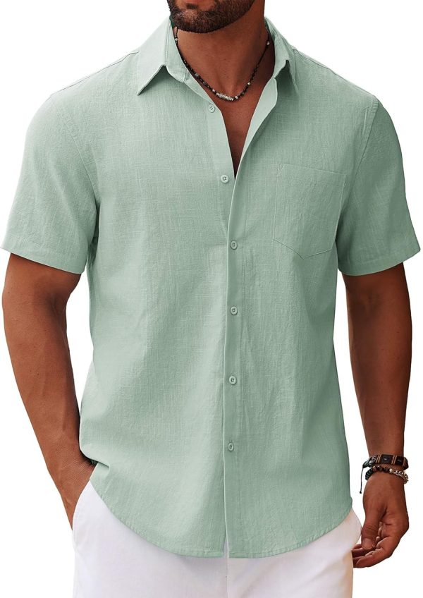 COOFANDY Men's Button Down Short Sleeve Shirt Casual Cotton Summer Beach Linen Wedding Shirts with Pocket - Image 16