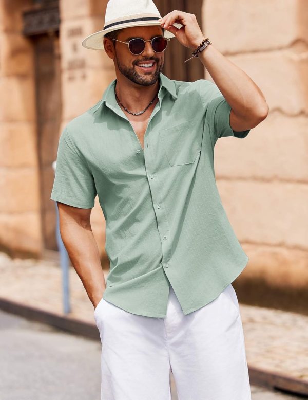 COOFANDY Men's Button Down Short Sleeve Shirt Casual Cotton Summer Beach Linen Wedding Shirts with Pocket - Image 17