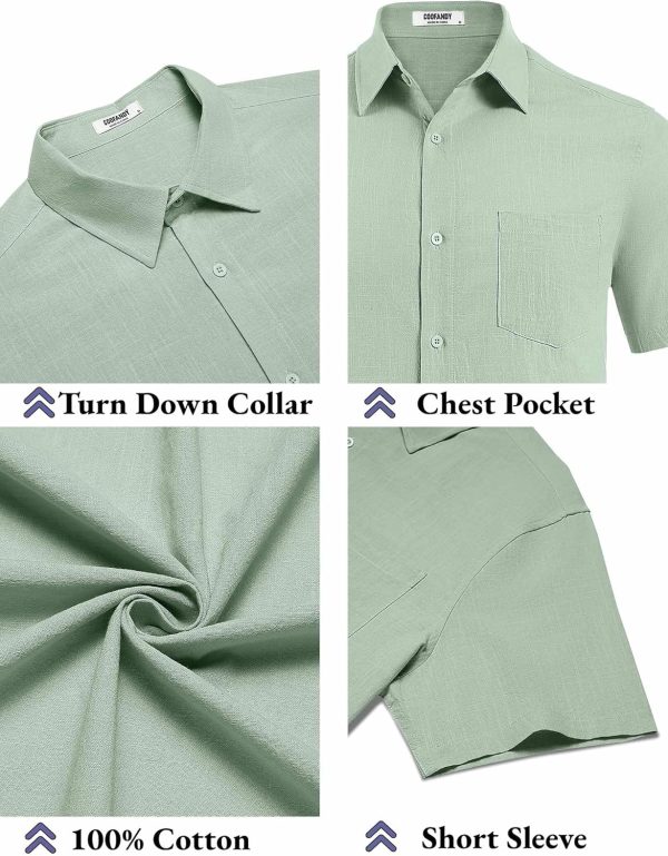 COOFANDY Men's Button Down Short Sleeve Shirt Casual Cotton Summer Beach Linen Wedding Shirts with Pocket - Image 20
