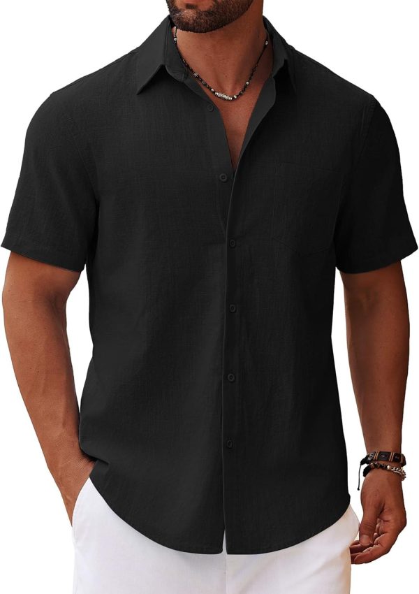 COOFANDY Men's Button Down Short Sleeve Shirt Casual Cotton Summer Beach Linen Wedding Shirts with Pocket - Image 21
